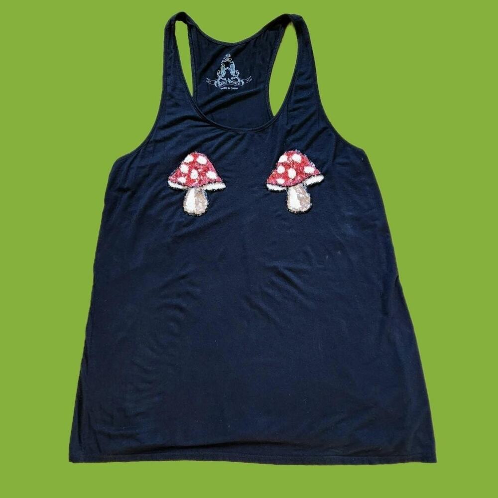 Bear Dance Sequin Mushroom Tank Top Cottage Core Festival Rave